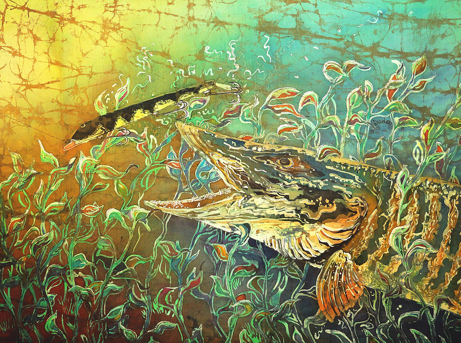 900x671 Musky On The Run Painting By Sue Duda - Musky Painting
