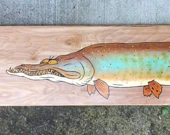 340x270 Silver Arowana Hand Painted On Wood 36 X 12 - Musky Painting