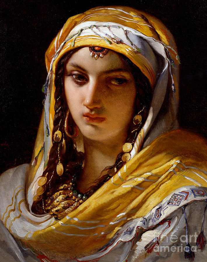 709x900 Portrait Of Young Oriental Woman Painting By Jean Francois Portaels - Muslim Woman Painting