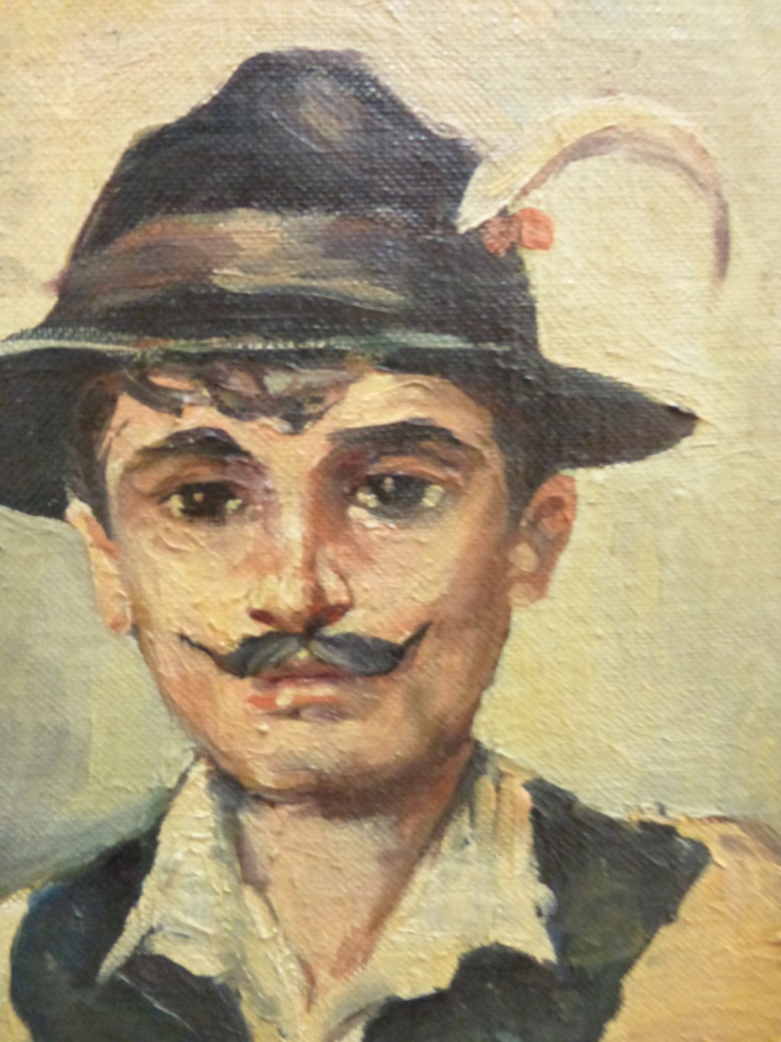 1125x1500 Original Oil Painting Portrait Of A Big Eyed Boy Young Man - Mustache Painting