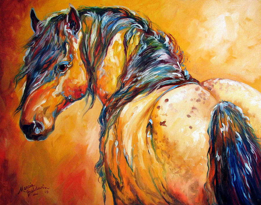 900x707 Mustang Appaloosa Painting By Marcia Baldwin - Mustang Horse Painting