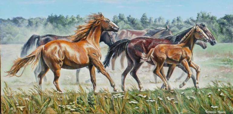 770x378 Saatchi Art Running Horses Painting By Irina Chernenko - Mustang Horse Painting
