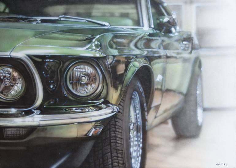 770x548 Saatchi Art Green Mustang Painting By Mike Paintings - Mustang Painting