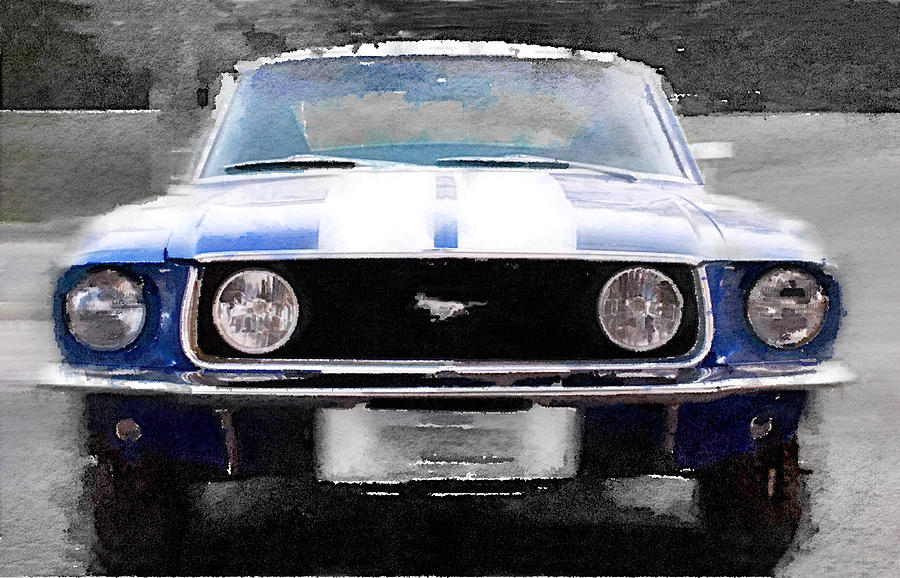 900x578 1968 Ford Mustang Front End Watercolor Painting By Naxart Studio - Mustang Painting