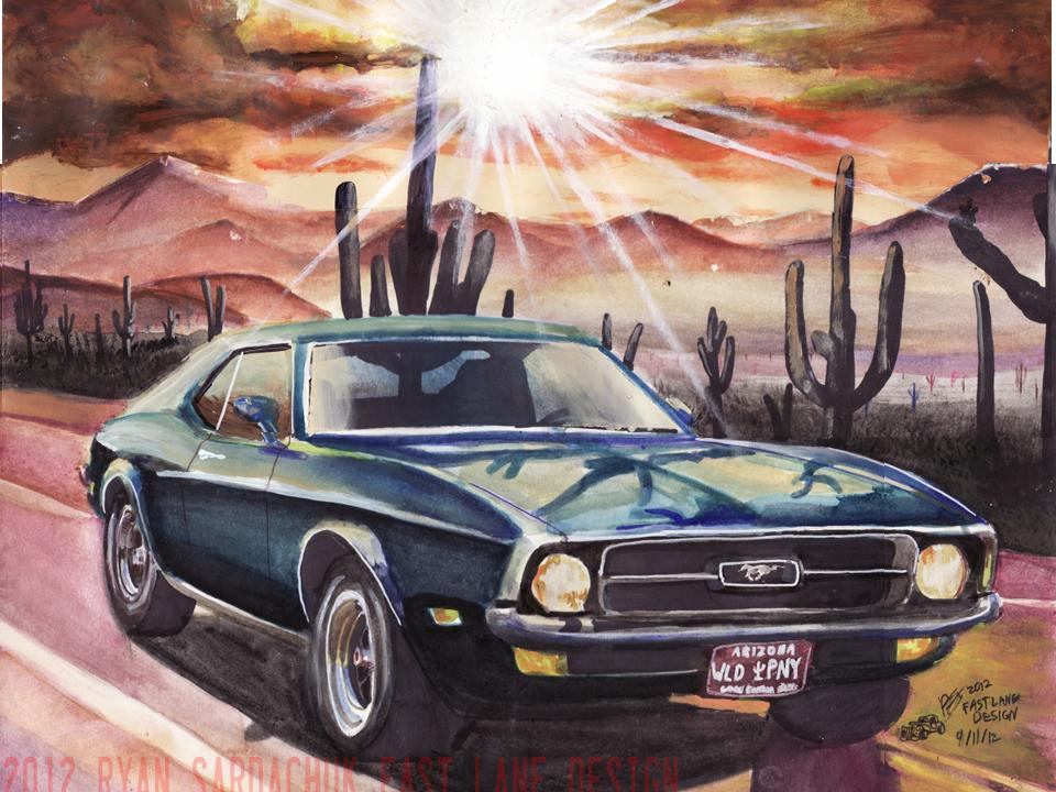 960x720 1971 Ford Mustang Desert Evening (Painting) By - Mustang Painting