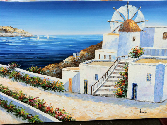 570x426 Mykonos Greece Original Oil Painting 24 X 36 - Mykonos Painting
