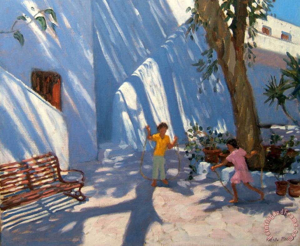 960x788 Andrew Macara Two Girls Skipping Mykonos Painting - Mykonos Painting