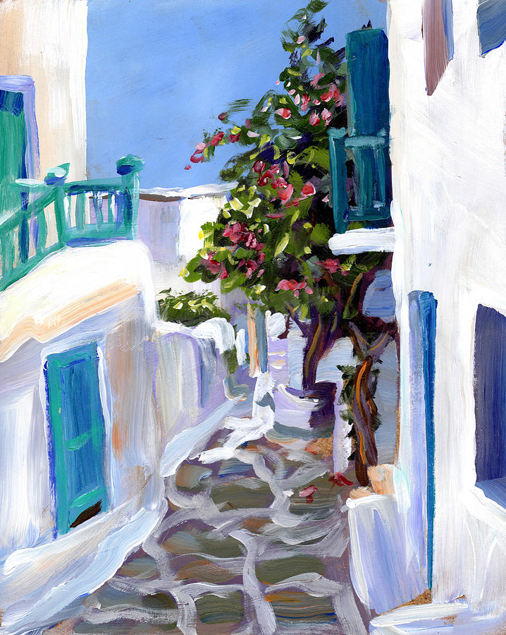 718x900 Mykonos Passages Painting By Valerie Freeman - Mykonos Painting