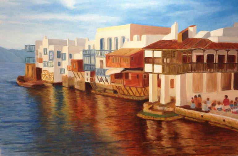 770x506 Saatchi Art Little Venice, Mykonos Painting By Joel Goldman - Mykonos Painting