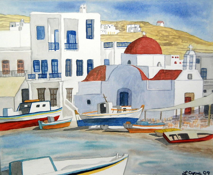 900x742 Watercolor - Mykonos Painting