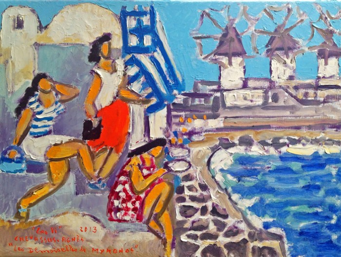 700x528 Girls At Cycladic Greek Island Mykonos (Greece) Painting For Sale - Mykonos Painting