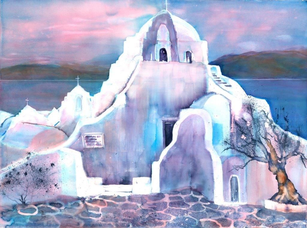 1024x762 Greece White Church Of Mykonos Canvas Print Canvas Art By Sabina - Mykonos Painting