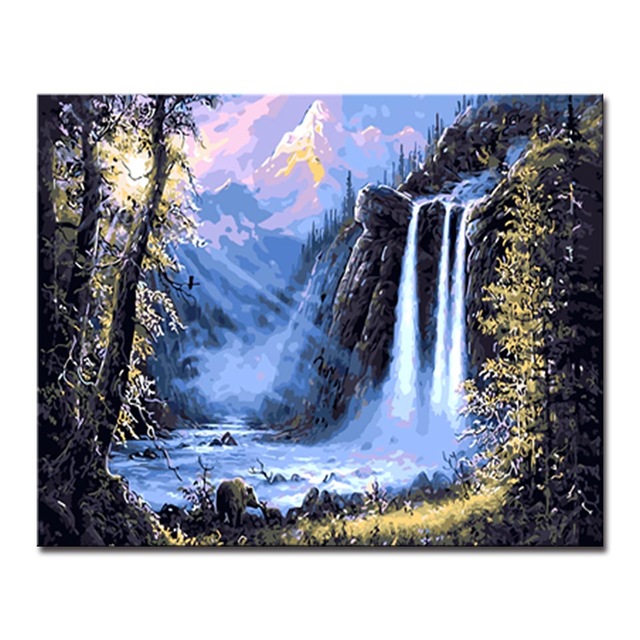 640x640 Painting By Numbers Wall Art Diy Waterfall Landscape Oil Pictures - Mystic Painting