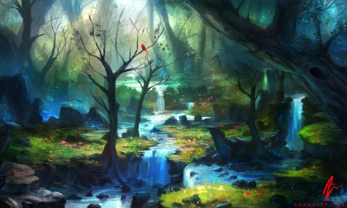 1153x692 Enchanted Magical Forest Enchanted Forest By Adimono - Mystical Forest Painting