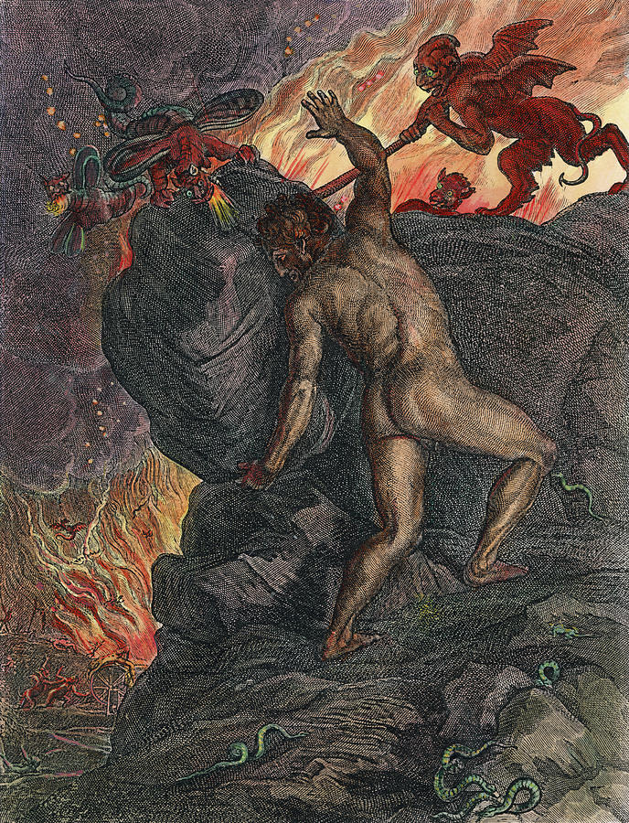 688x900 Sisyphus Rolling Stone Painting By Granger - Myth Of Sisyphus Painting