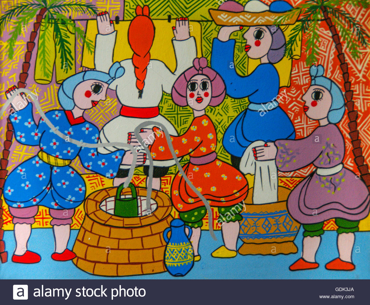 1300x1071 Naif Painting From Essaouira, Representing A Typical Washing Scene - Naif Painting