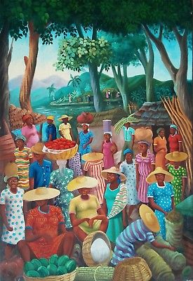 275x400 Original Haitian Folk Art Naif Painting Wilner Cadet Haiti Village - Naif Painting