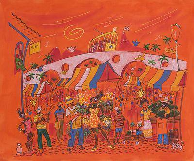 400x332 Original Brazil Fine Art Naif Painting In Orange - Naif Painting