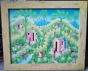 300x242 Original Haitian Folk Art Naif Painting By Bresil Akenson - Naif Painting