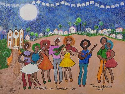 400x301 Signed Naif Painting Of Musicians From Brazil - Naif Painting