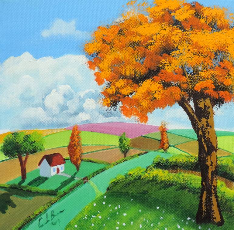 770x758 Saatchi Art Orange Tree Folk Art Naive Landscape Painting By - Naive Painting