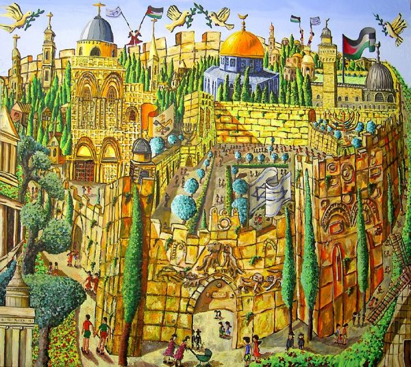 600x536 Naive Style Painting Of Jerusalem - Naive Painting Style