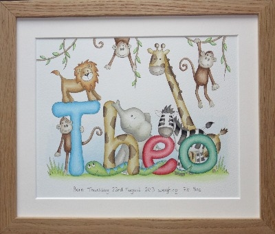 400x340 Jungle Animal Watercolour Painting - Name Painting