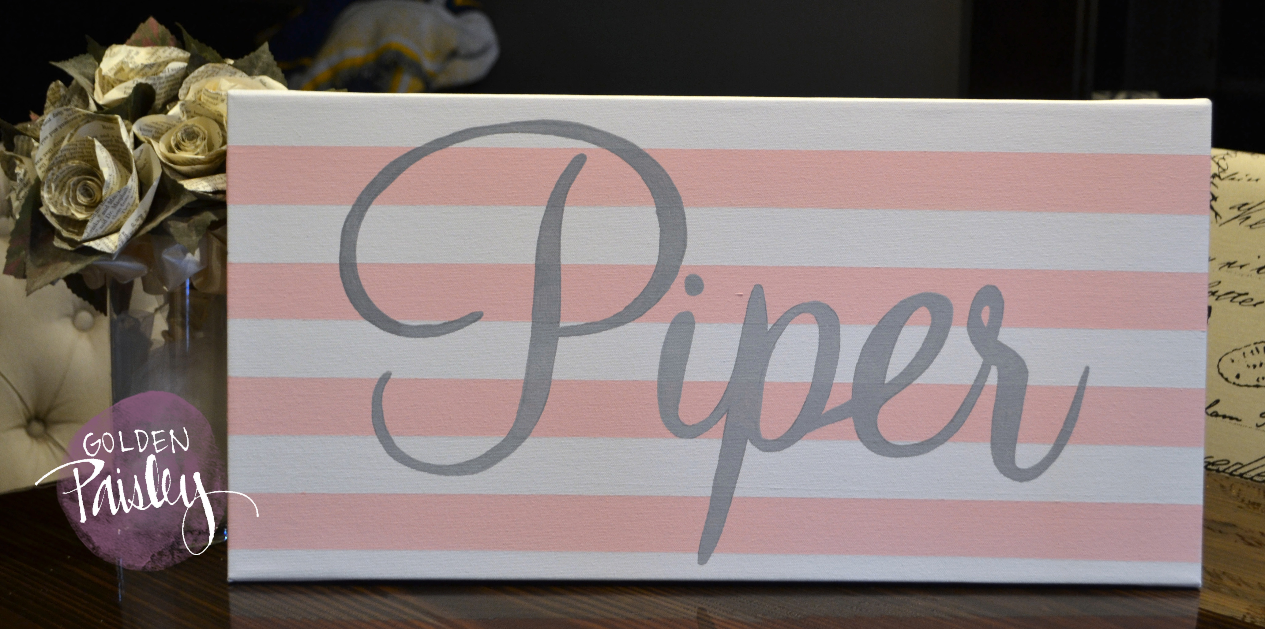 4132x2056 Personalized Name Painting Nursery Sign Pink Striped - Name Painting