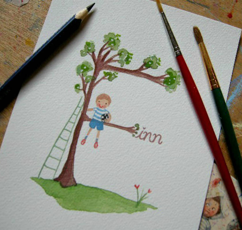 840x800 Personalised Boy And Tree Name Painting By Love Lucy Illustration - Name Painting