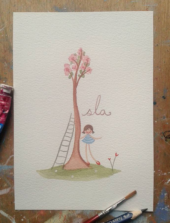 690x900 Personalised Girls Blossom Name Painting By Love Lucy Illustration - Name Painting