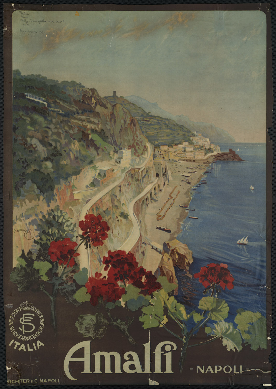 1064x1500 World Vintage Travel Poster Italy Amalfi Napoli Classic Canvas - Napoli Painting
