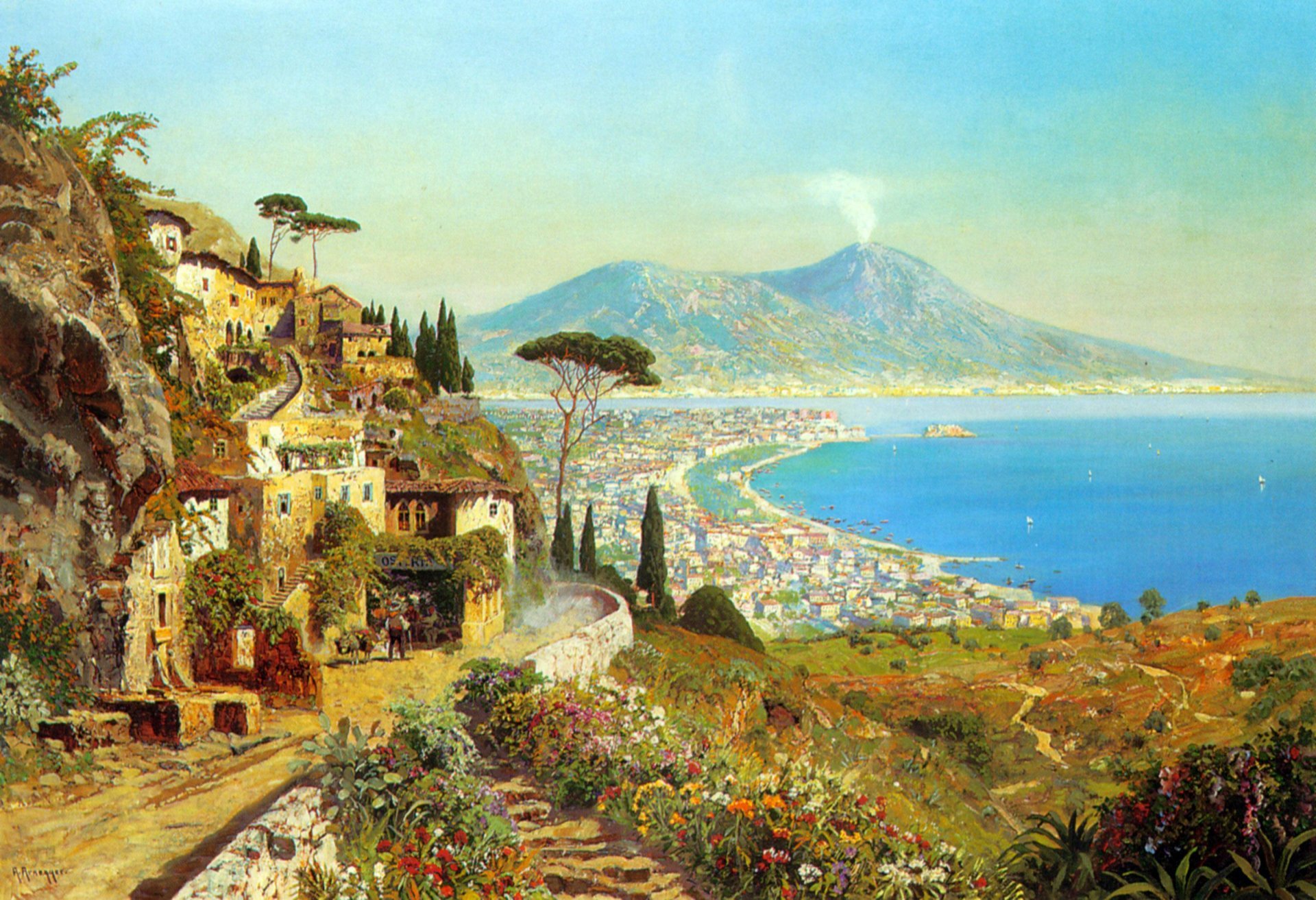 1920x1313 Alois Arnegger The Bay Of Naples Landscape Painting Gulf Sea - Napoli Painting