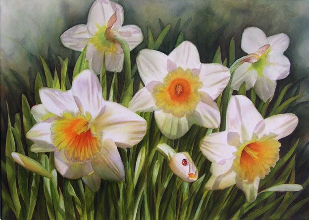 624x445 Colour Harmony In Flower Paintings - Narcissus Flower Painting