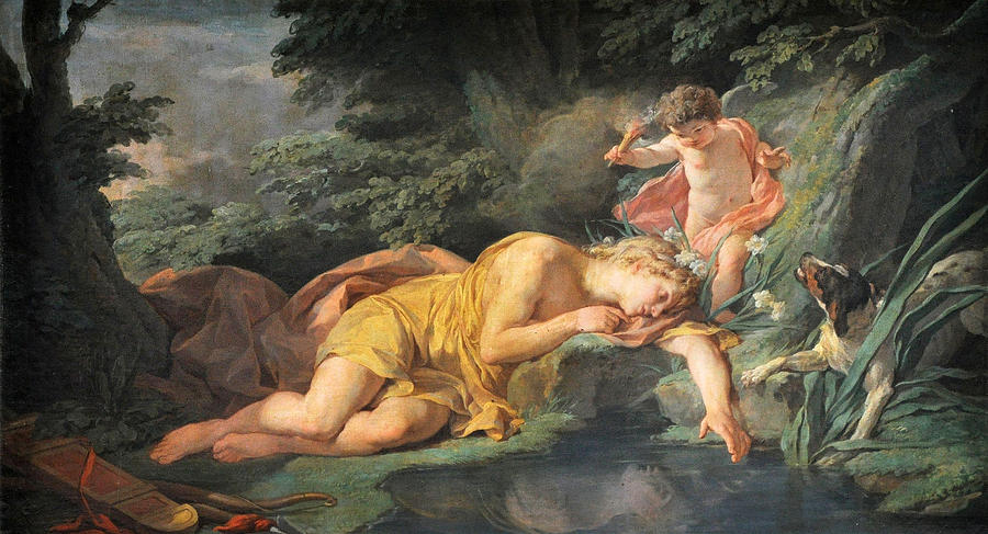 900x487 Narcissus Changed Into A Flower Painting By Nicolas Bernard Lepicie - Narcissus Painting