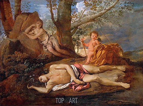 500x369 Echo And Narcissus Nicolas Poussin Painting Reproduction 15579 - Narcissus Painting