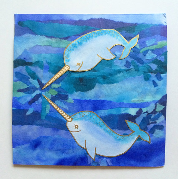 570x572 Narwhal Painting Narwhal Art Narwhal Gift Collage Art - Narwhal Painting