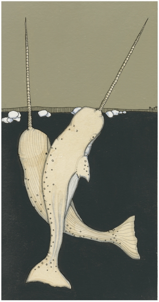 550x1044 Narwhal Original Painting By Christopher Myott - Narwhal Painting