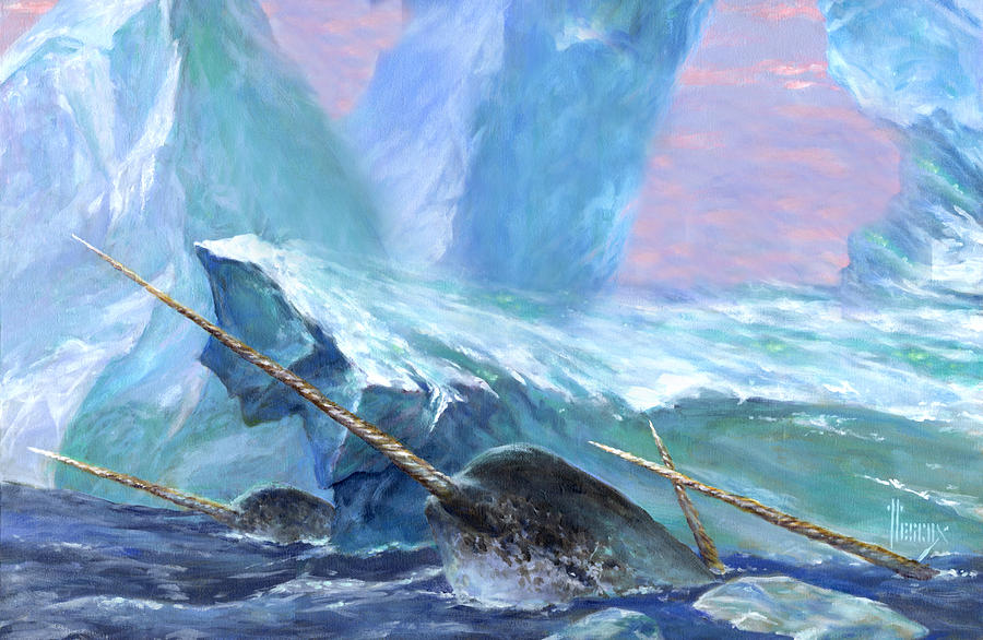 900x586 Narwhals Painting By Richard Hescox - Narwhal Painting