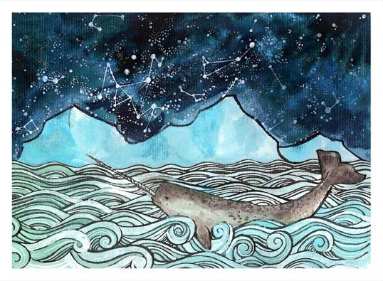 538x395 Blue, Narwhal, Ocean, Painting, Whale - Narwhal Painting