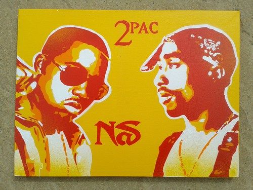 500x375 Tupac V Nas Painting,stencil Art,spray Paints,canvas,hip Hop - Nas Painting