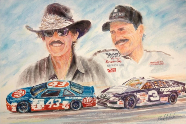 640x428 Legends Of Nascar Watercolor Print Earnhardt Amp Petty Painting - Nascar Painting