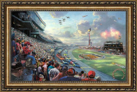570x384 Thomas Kinkade Nascar Thunder Framed Print For Sale - Nascar Painting