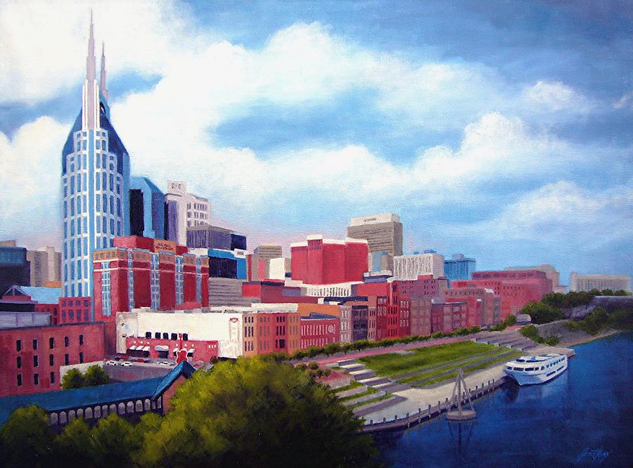 900x666 Nashville Skyline Painting By Janet King - Nashville Painting