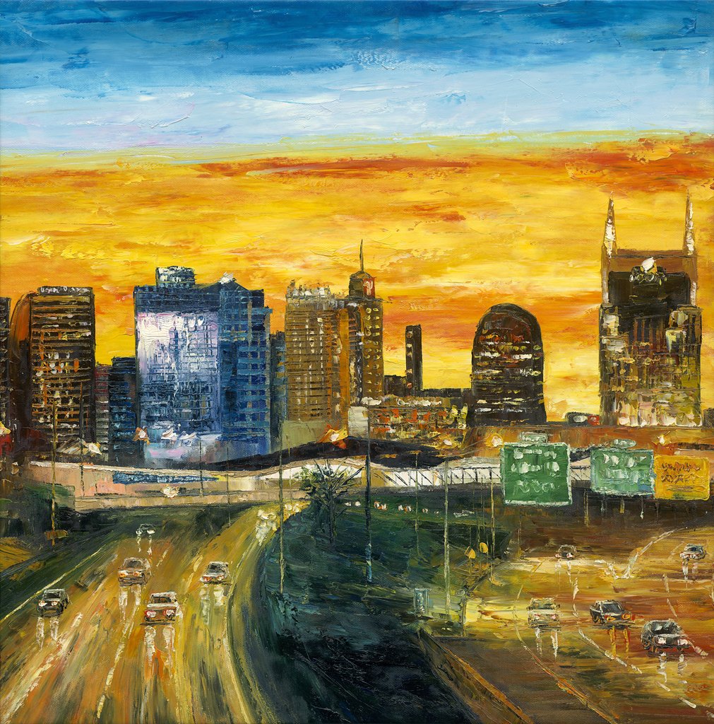 1011x1024 Nashville Sunset Skyline Original Parrvision Art - Nashville Painting