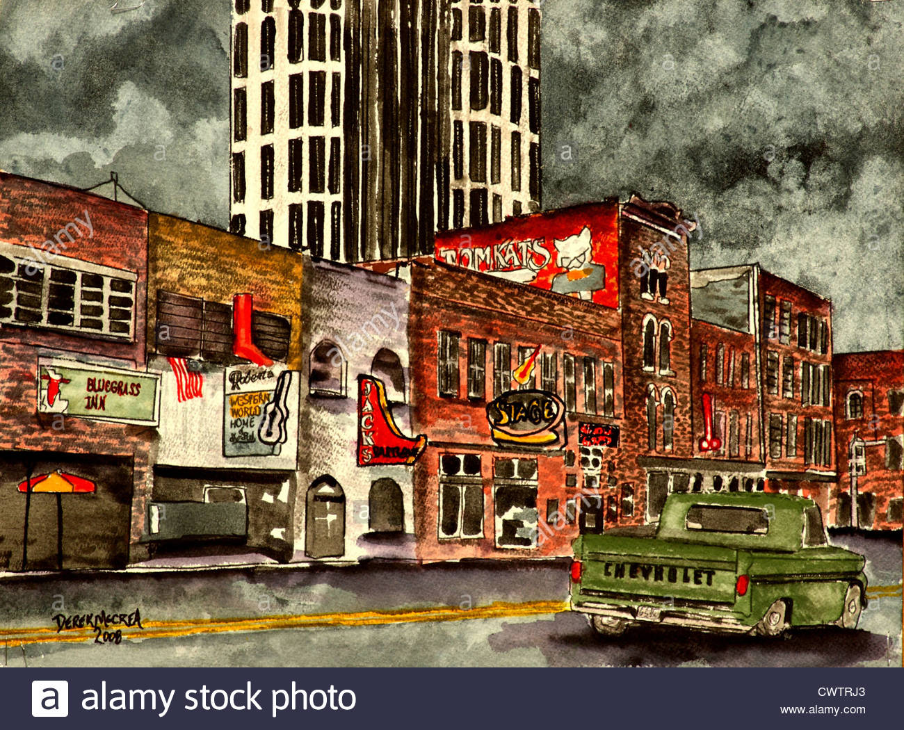 1300x1050 Nashville Tennessee Tn Pen And Ink Drawing Watercolor Painting - Nashville Painting