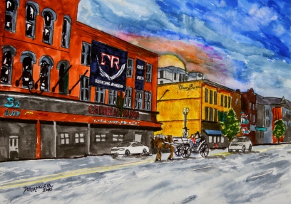 408x287 Downtown Nashville Watercolor Painting - Nashville Painting
