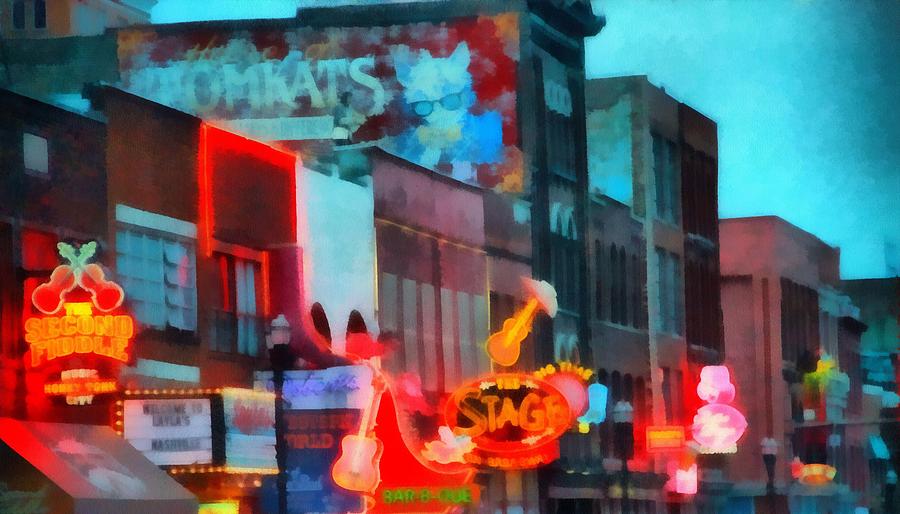 900x514 Looking Down Broadway In Nashville Tennessee Painting By Dan Sproul - Nashville Painting