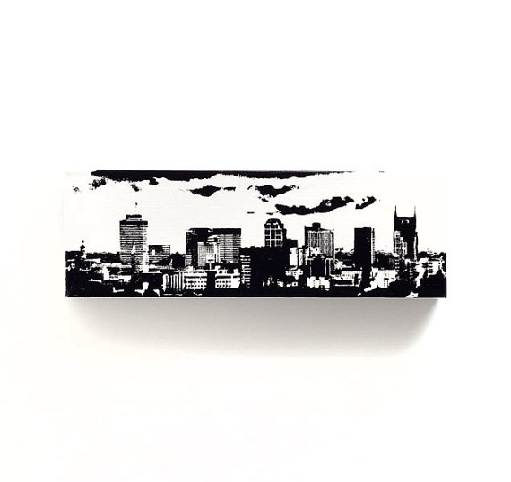 570x538 Nashville Skyline Canvas 12 X 4 Inches White With Black - Nashville Skyline Painting