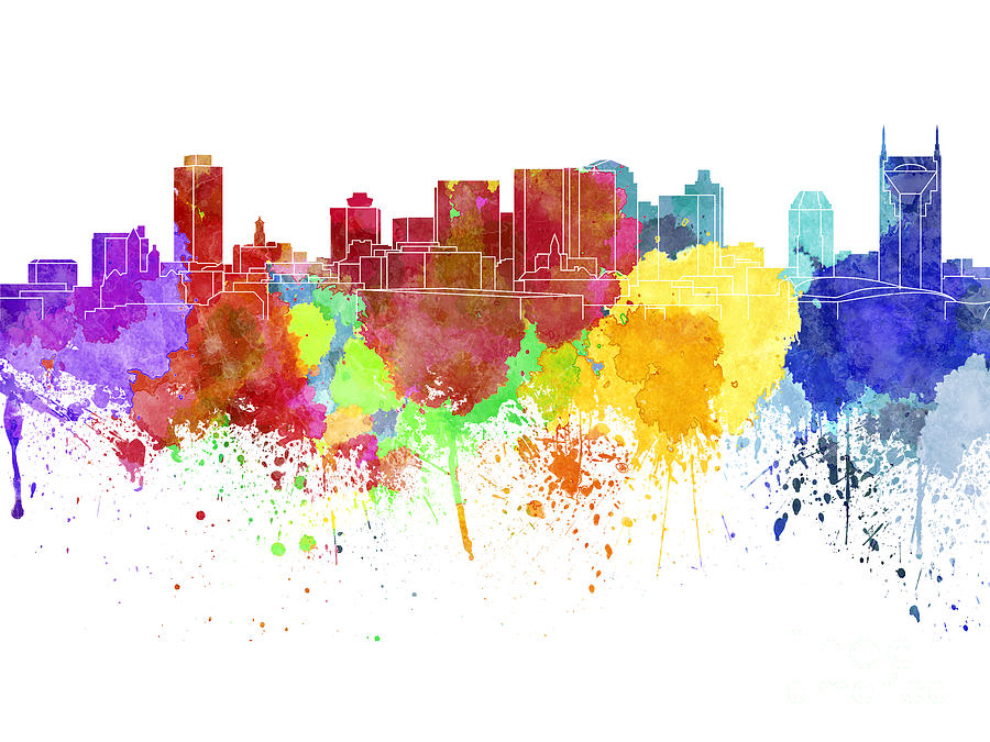 900x675 Nashville Skyline In Watercolor On White Background Painting By - Nashville Skyline Painting