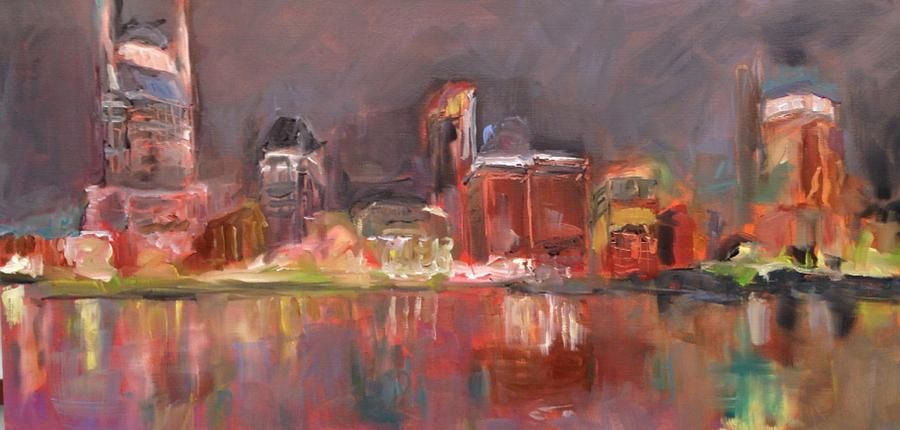 900x430 Nashville Skyline Painting By Wendi Strauch Mahoney Lights - Nashville Skyline Painting